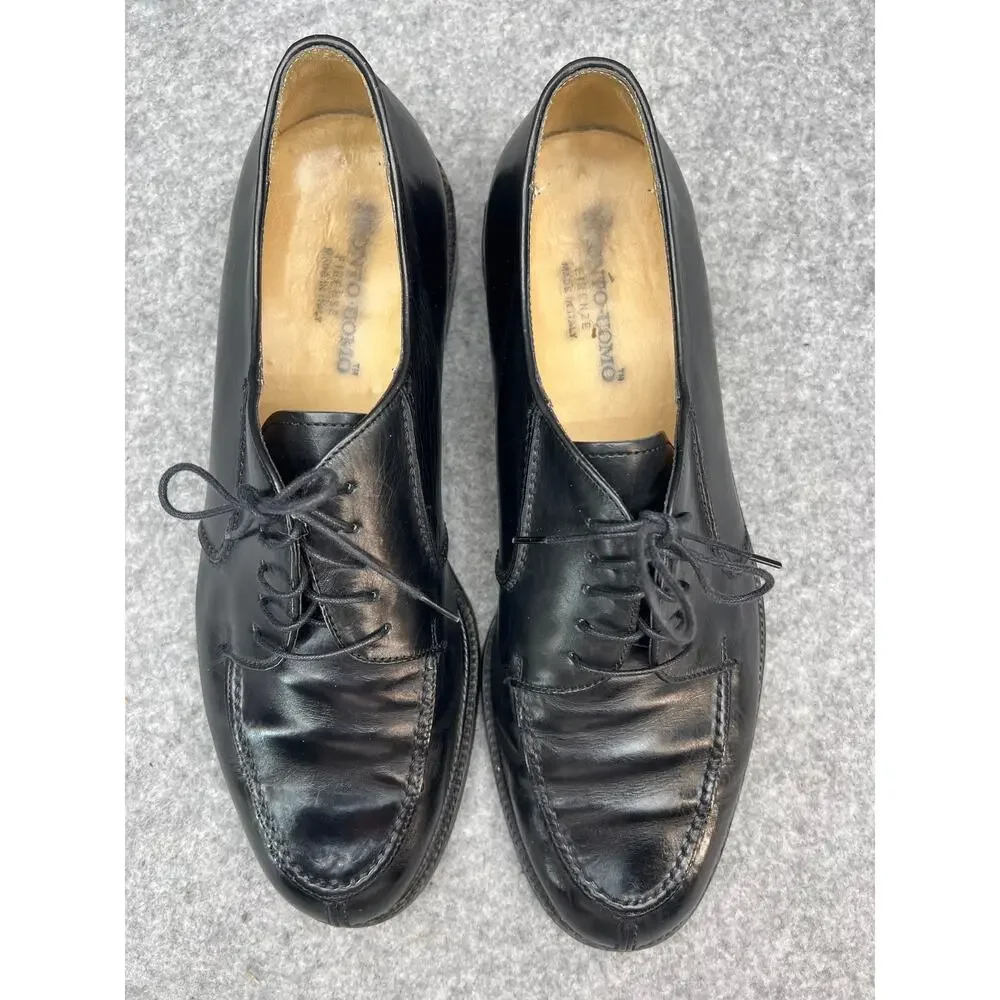 Pronto Uomo Italy Vintage Black All Leather Split-Toe Oxford Dress Shoe Men 10.5
